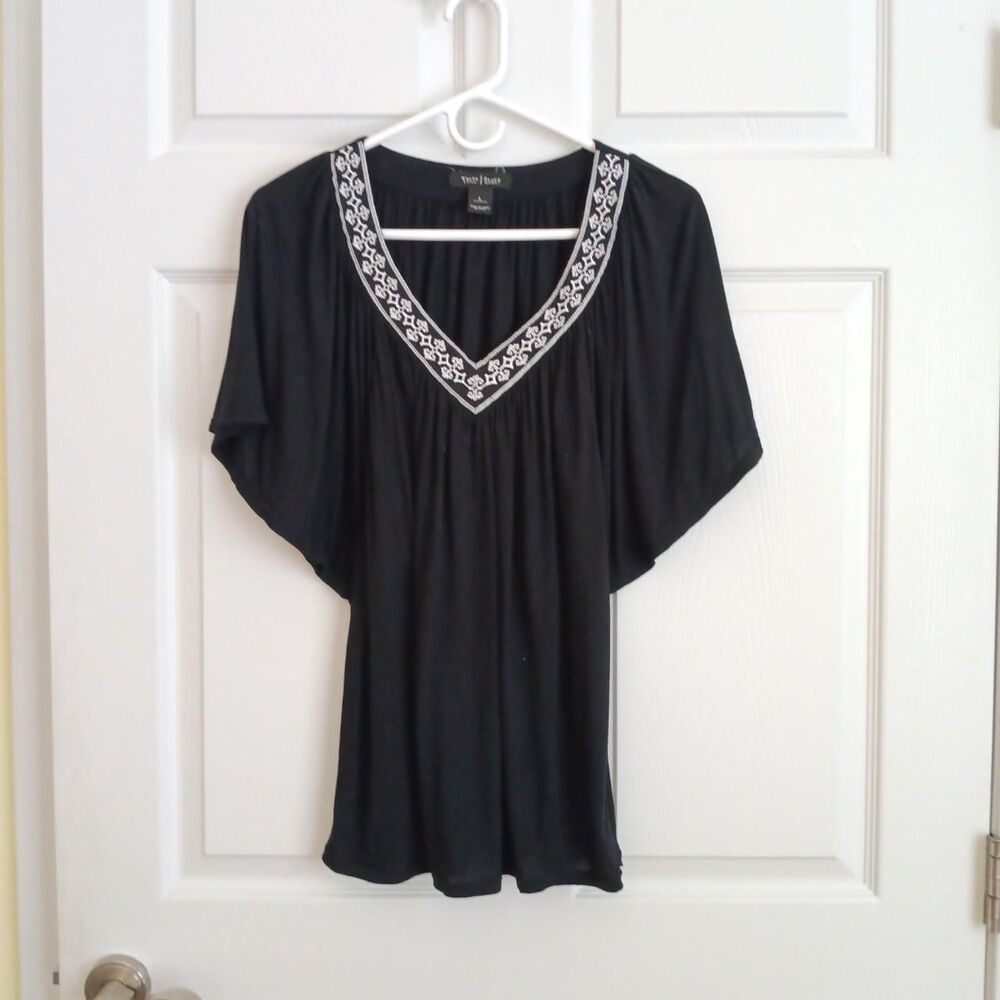 White House Black Market black boho modal blouse Large
